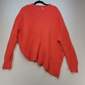 Free People Sweater Womens Medium Orange Coral Ribbed Asymmetrical Hem Oversized